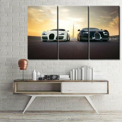 Black And White Bugatti Veyron Supercar Multi Panel Canvas Wall Art, Top Smart Design