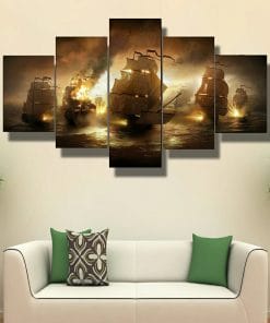 Pirate Ships Old War Ocean - 5 Panel Canvas Wall Art