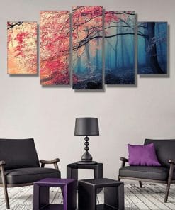 Cherry Blossom Tree Colorful - 5 Panel Canvas Wall Art