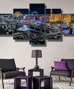 Las Vegas City Skyline &#8211; 5 Panel Canvas Wall Art, Top Smart Design