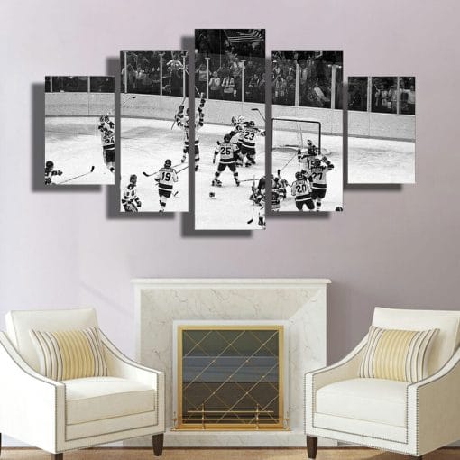 Miracle on Ice 1980 Hockey Black and White &#8211; 5 Panel Canvas Wall Art, Top Smart Design