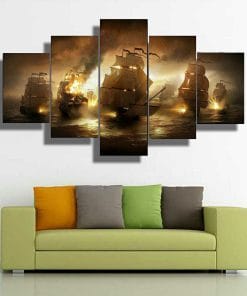 Pirate Ships Old War Ocean &#8211; 5 Panel Canvas Wall Art, Top Smart Design