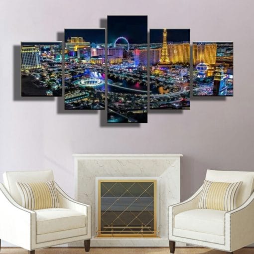 Las Vegas City Skyline &#8211; 5 Panel Canvas Wall Art, Top Smart Design