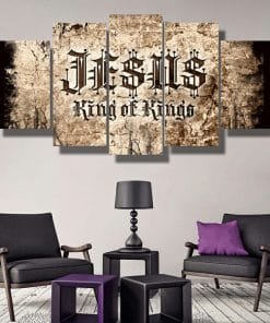 Rustic Jesus King of Kings Christian &#8211; 5 Panel Canvas Wall Art, Top Smart Design
