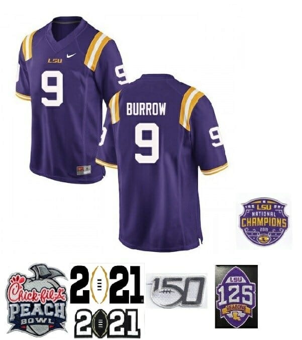 Joe Burrow Jersey LSU #9 Stiched NCAA College Football Purple