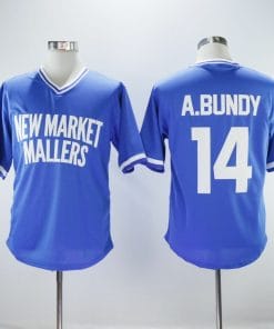 A.Bundy #14 New Market Mallers Movie Baseball Jersey Blue