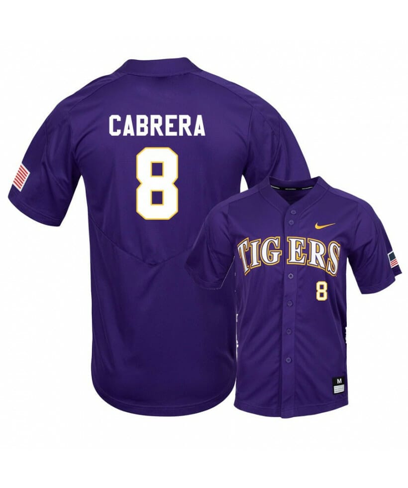 NCAA Baseball Jersey LSU Tigers 8 Daniel Cabrera Purple Elite College