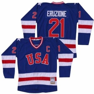 Mike Eruzione #21 Miracle Team USA Blue Hockey Jersey XL
