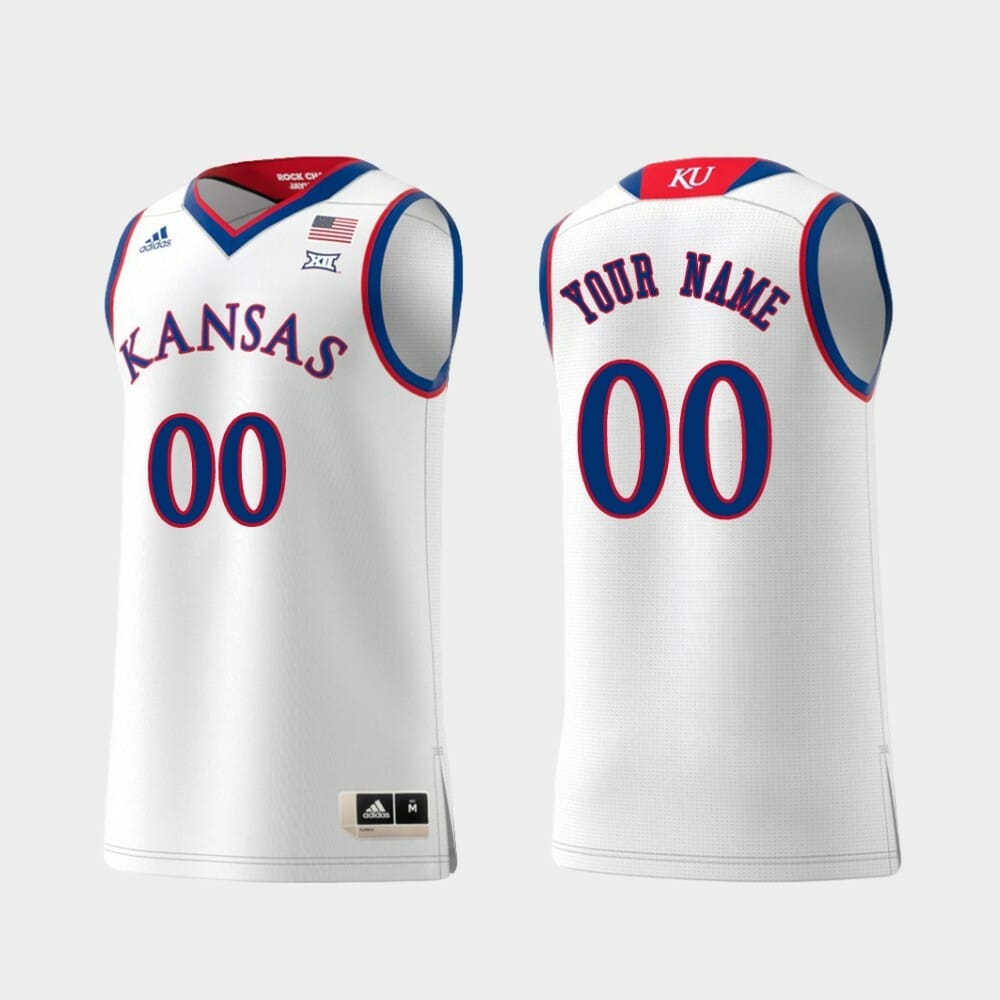 Kansas Jayhawks Jersey Name and Number Customizable College Basketball Jerseys Swingman Replica White, Top Smart Design