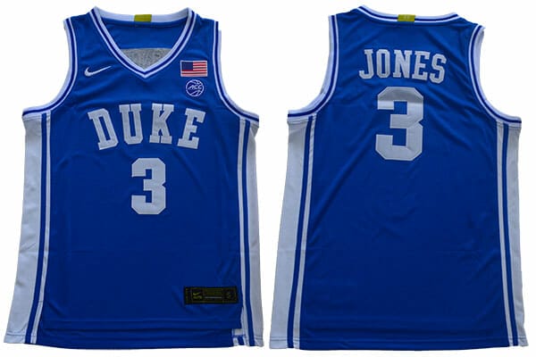 NCAA Basketball Jersey Duke Blue Devils #3 Jones Grey
