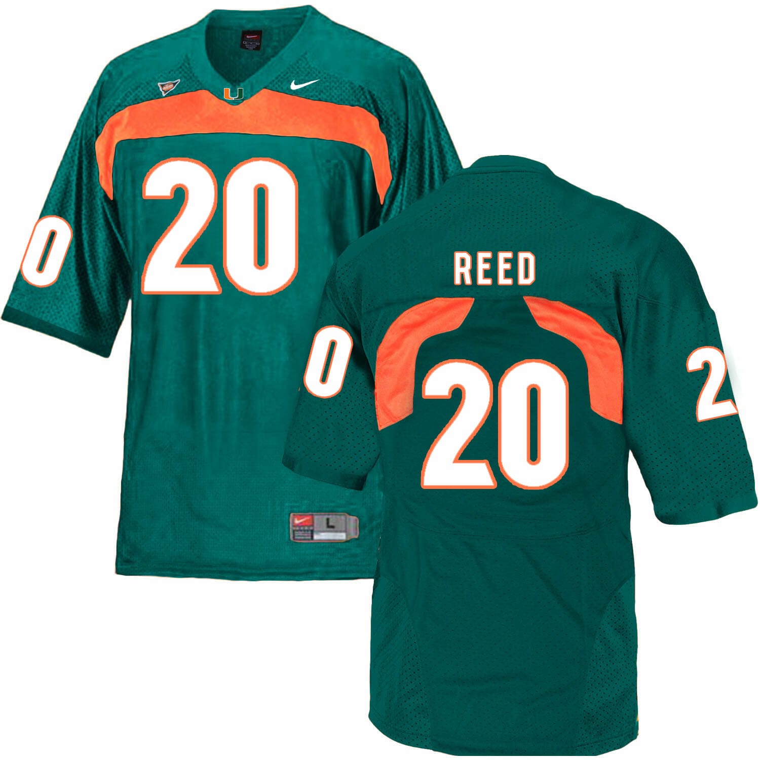 Ed Reed Miami Jersey Hurricanes #20 NCAA College Football Green