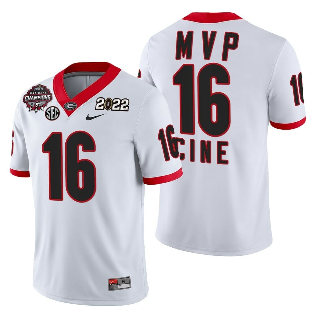 Lewis Cine UGA Jersey Georgia Bulldogs #16 2021-22 CFP National Champions MVP White