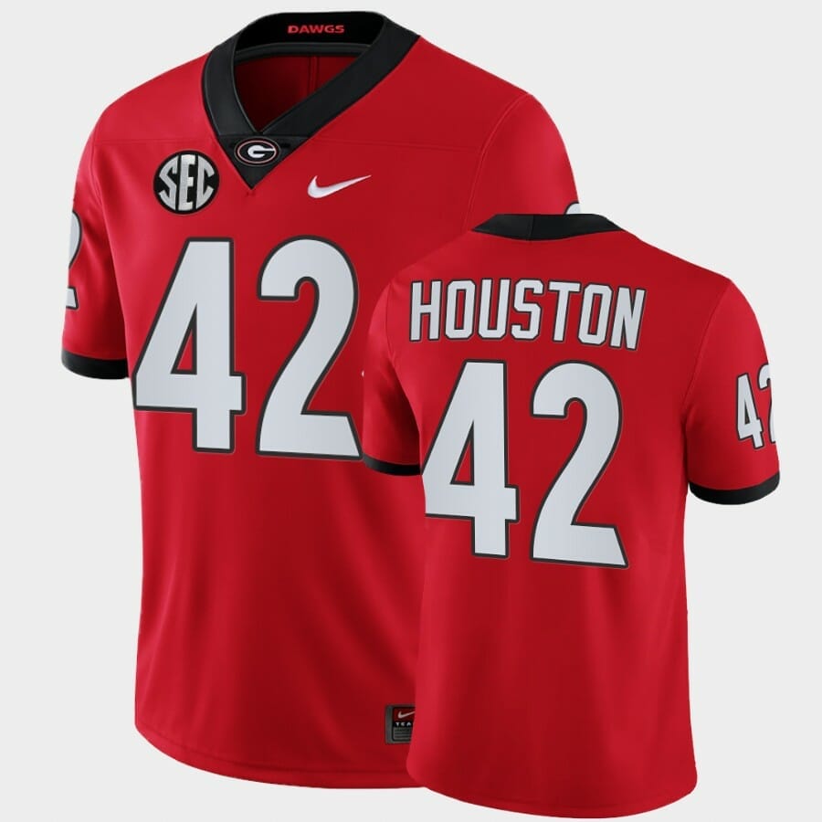 Georgia Bulldogs Jersey #42 Justin Houston Red Black Split Edition 100th Season Alumni