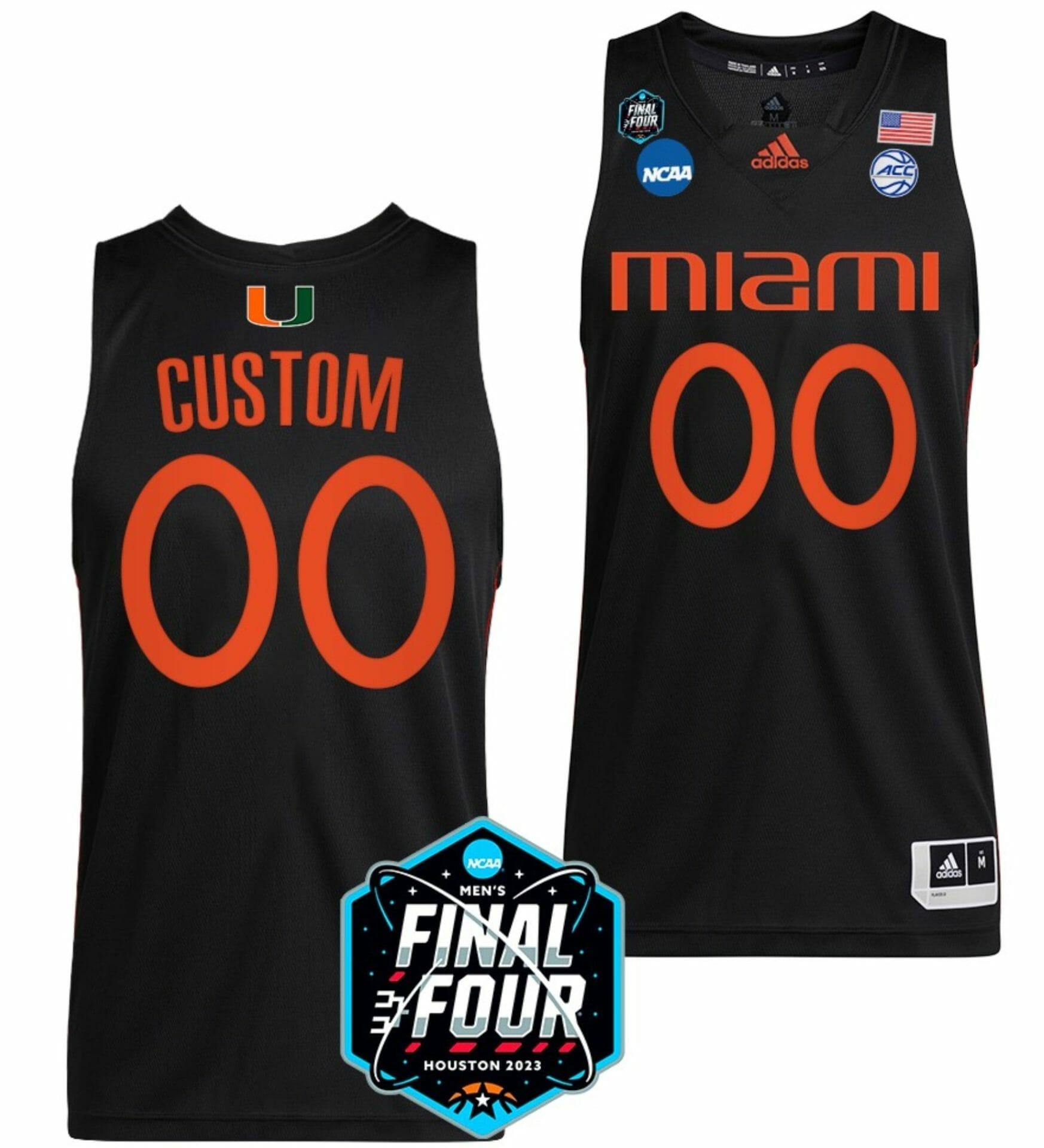 Custom College Basketball Jerseys Miami Hurricanes Jersey Name and Number 2023 NCAA Final Four Black