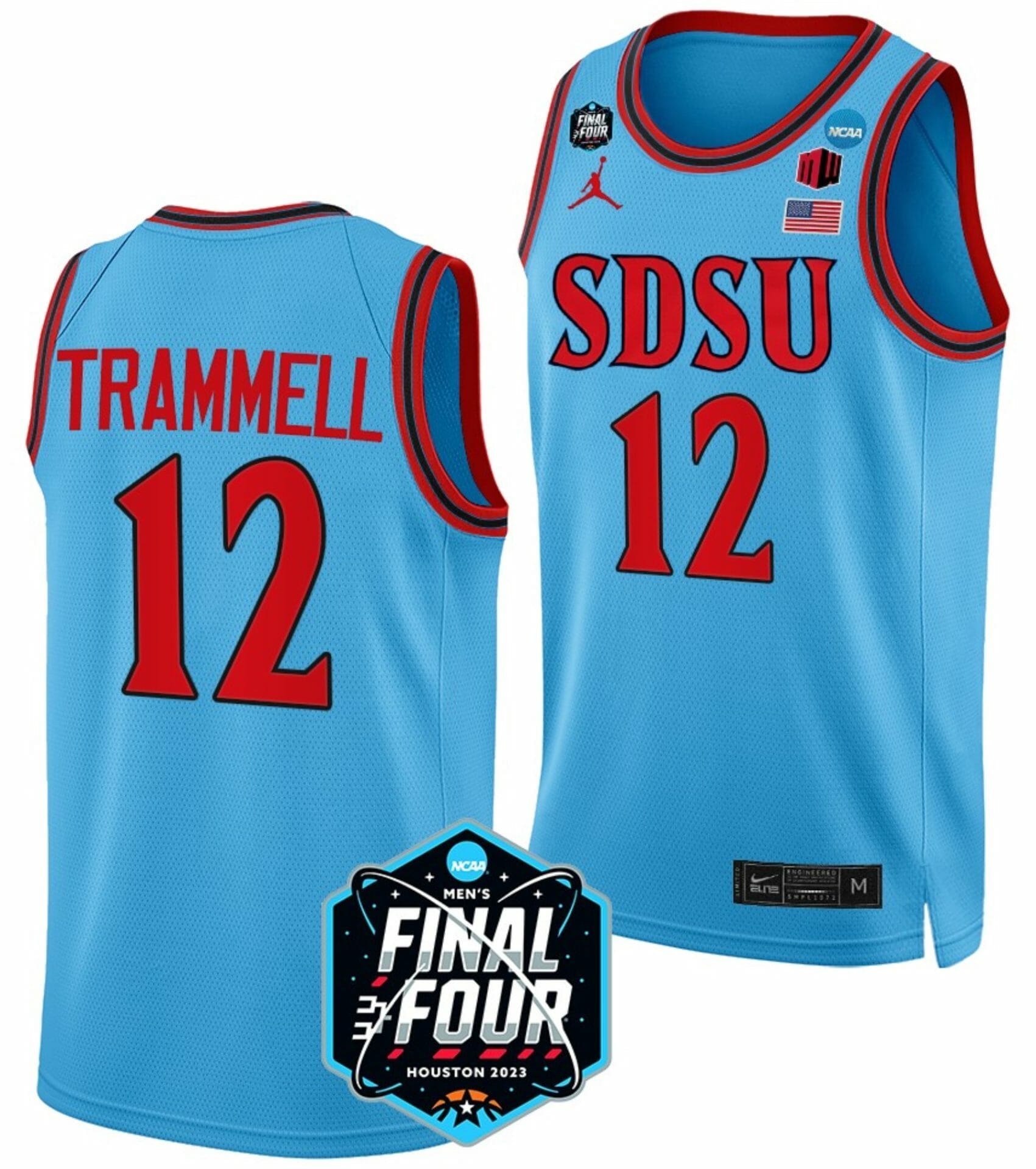 NCAA Basketball Jersey Darrion Trammell San Diego State Aztecs College 2023 Final Four Blue #12