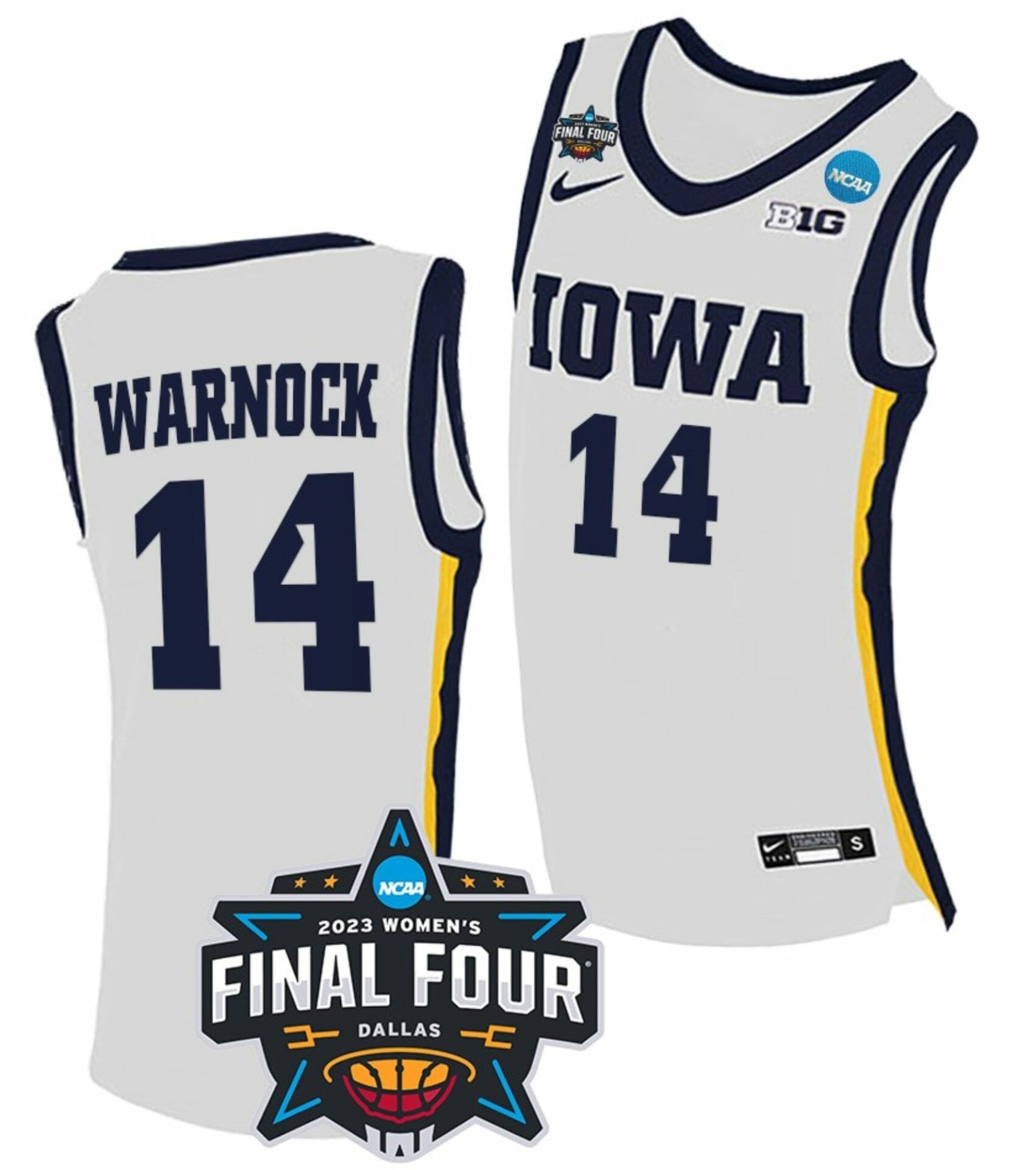 Iowa Hawkeyes College Basketball Jersey McKenna Warnock 2023 NCAA Final Four White #14