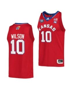 Men's #10 Jalen Wilson Jersey Kansas Jayhawks College Basketball Jerseys Red Retro