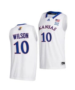 Men's #10 Jalen Wilson Jersey Kansas Jayhawks College Basketball Jerseys White 2021