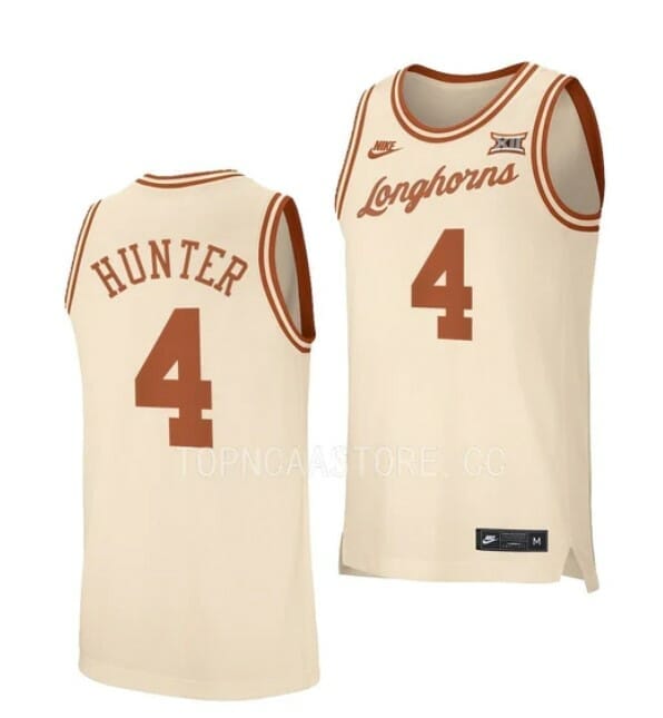 Top Players College Basketball Jerseys Men's #4 Tyrese Hunter Jersey Texas Longhorns Cream