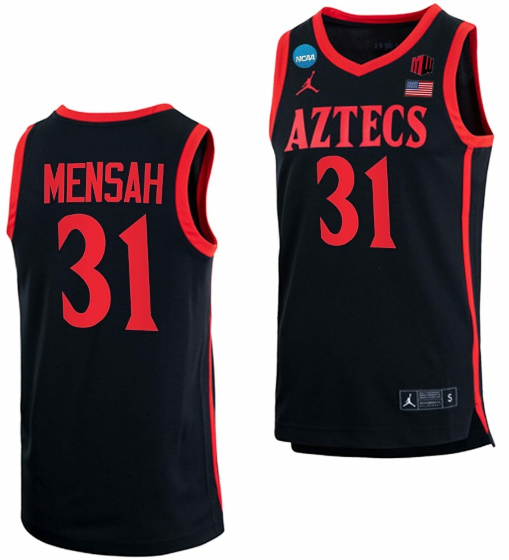 NCAA Basketball Jersey Nathan Mensah San Diego State Aztecs College 2023 March Madness Black #31