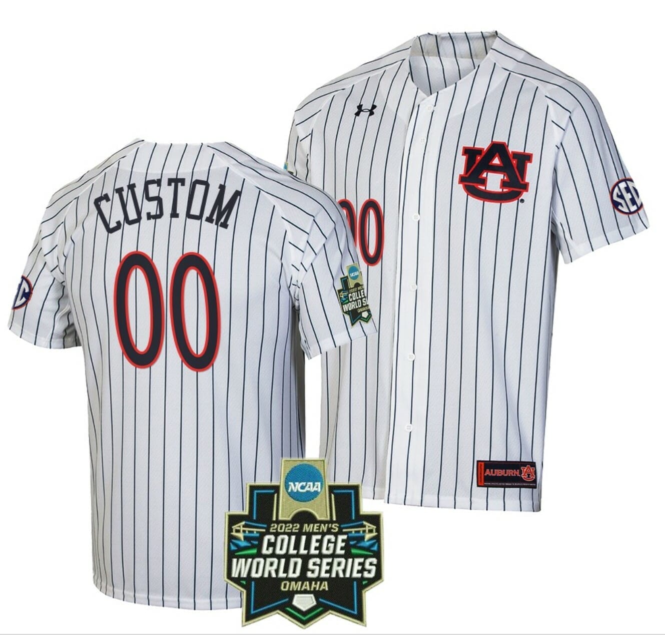 Auburn Tigers Jersey Custom Baseball Name and Number NCAA 2022 College World Series Stripe White