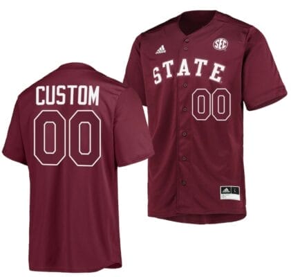 Custom NCAA Baseball Jersey Mississippi State Name and Number College Maroon