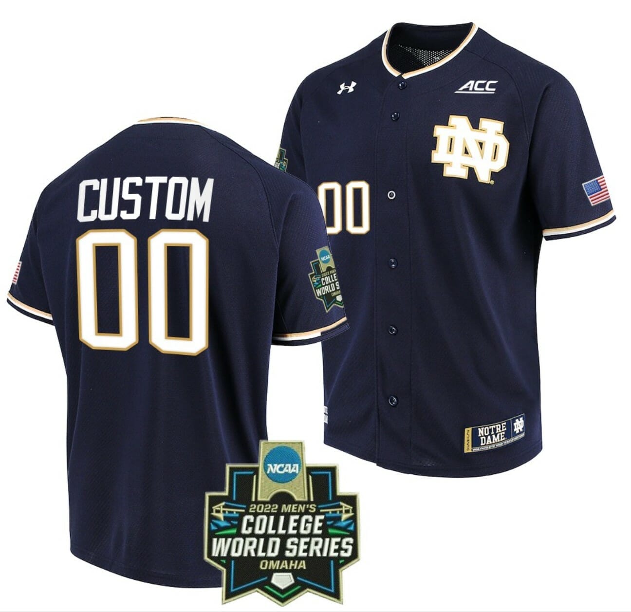 Custom NCAA Baseball Jersey Notre Dame Fighting Irish Name and Number 2022 College World Series Navy