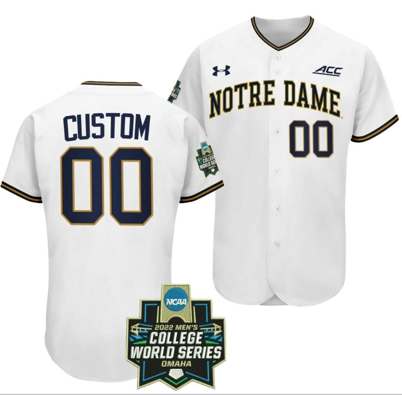 Custom NCAA Baseball Jersey Notre Dame Fighting Irish Name and Number 2022 College World Series White