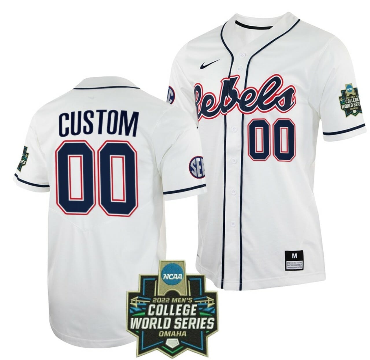 Custom NCAA Baseball Jersey Ole Miss Rebels Name and Number 2022 College World Series White