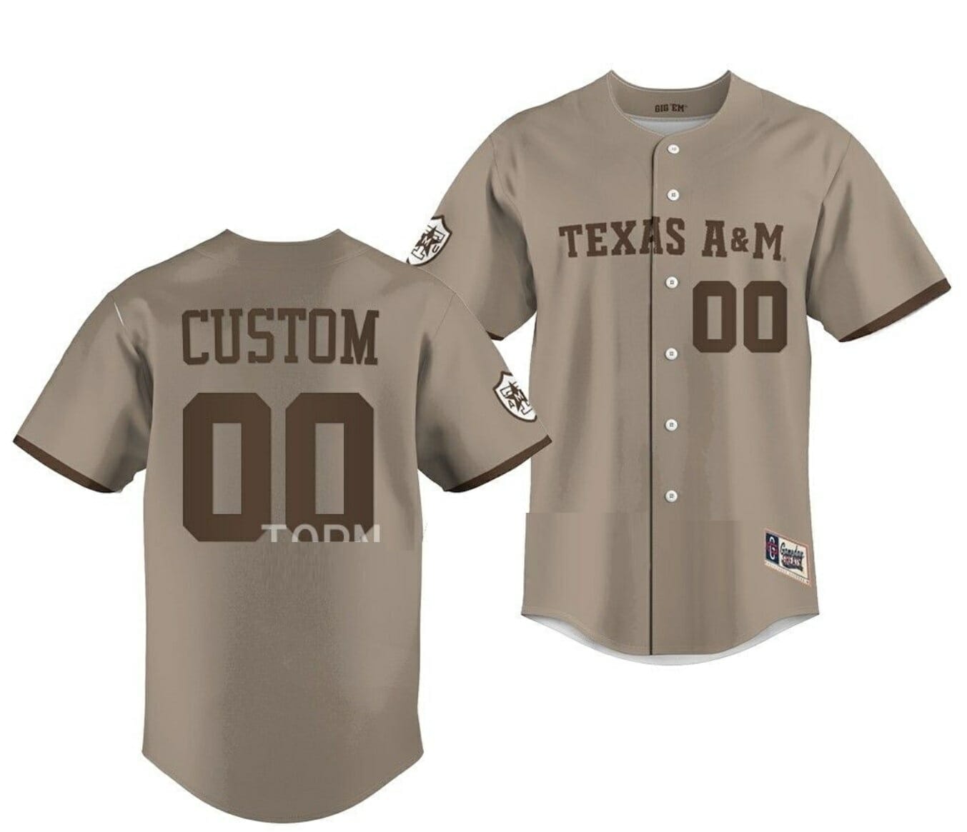 Custom NCAA Baseball Jersey Texas Aggies Name and Number College Khaki Alternate Corps of Cadets