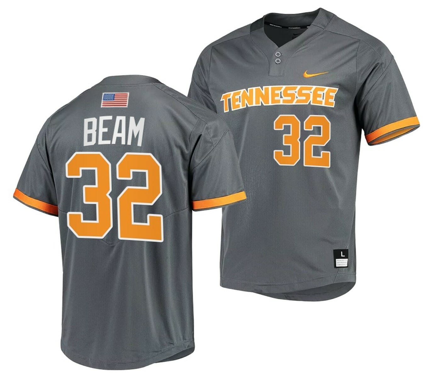 NCAA Baseball Jersey Drew Beam Tennessee Volunteers College Grey #32