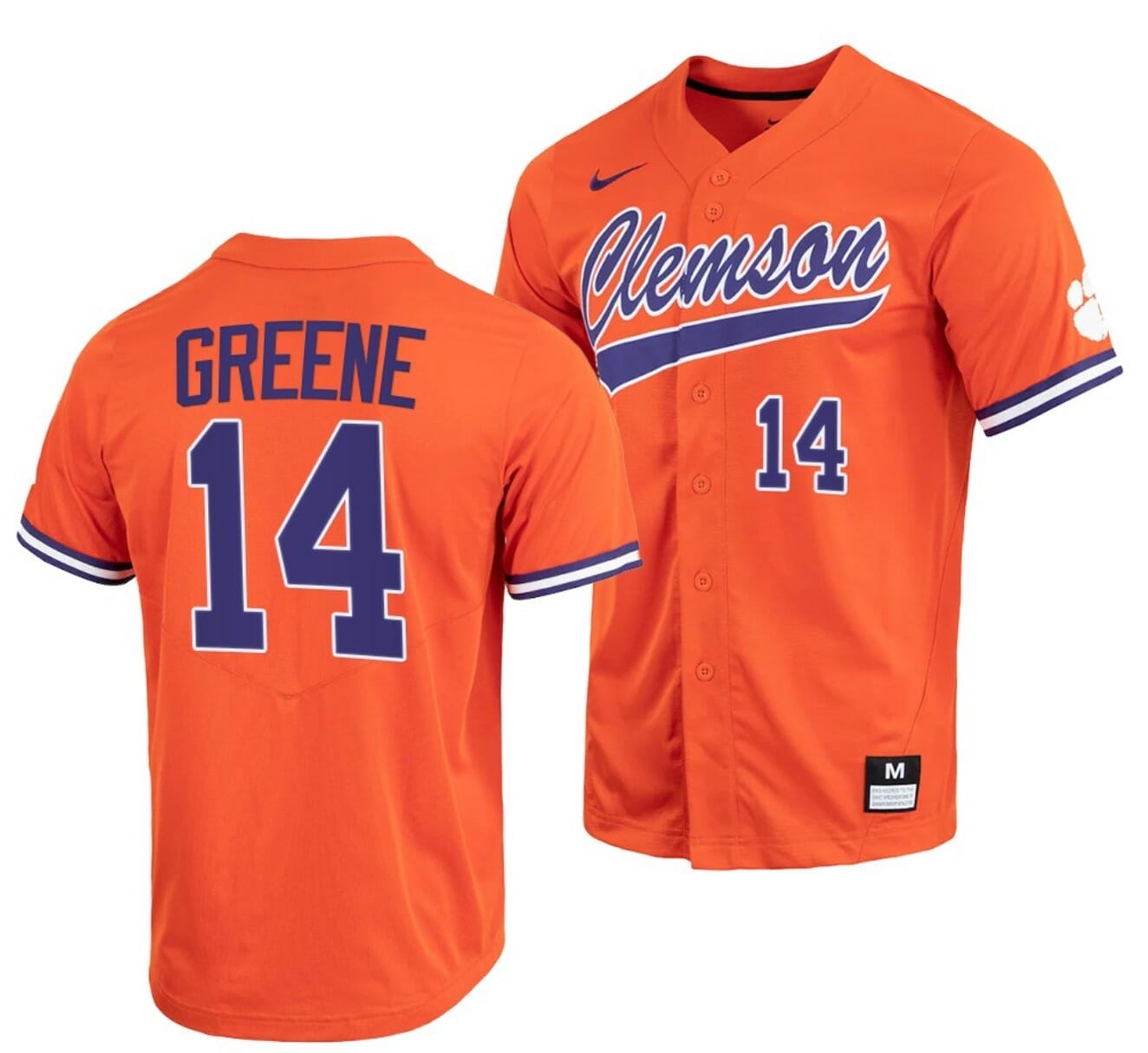 NCAA Baseball Jersey Khalil Greene Clemson Tigers College Orange Full-Button #14