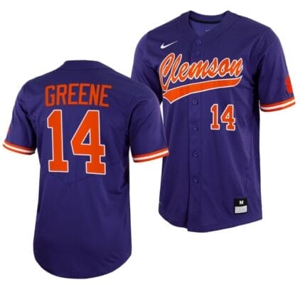 NCAA Baseball Jersey Khalil Greene Clemson Tigers College Purple Full-Button #14