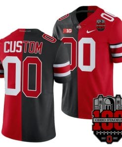 Custom Ohio State Buckeyes Jersey Name and Number 100th Anniversary Patch Scarlet Split Edition Stitched - Black