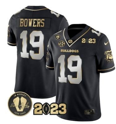Brock Bowers Jersey #19 Georgia Bulldogs Football 2023 and Vince Dooley Patch Black Limited All Stitched, Top Smart Design