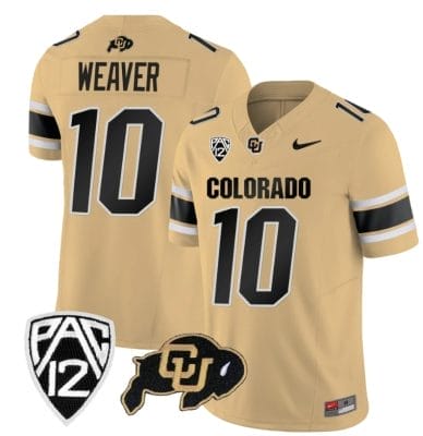 Colorado Buffaloes Xavier Weaver Jersey #10 Vapor College Football All Stitched Gold, Top Smart Design
