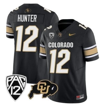 Colorado Buffaloes Travis Hunter Jersey #12 Vapor College Football All Stitched Black, Top Smart Design
