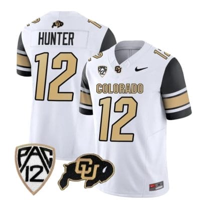 Colorado Buffaloes Travis Hunter Jersey #12 Vapor College Football All Stitched Black Sleeves, Top Smart Design