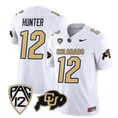 Colorado Buffaloes Travis Hunter Jersey #12 Vapor Limited College Football All Stitched White, Top Smart Design