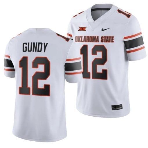 Oklahoma State Cowboys Gunnar Gundy Jersey #12 College Football 2023 Game White, Top Smart Design