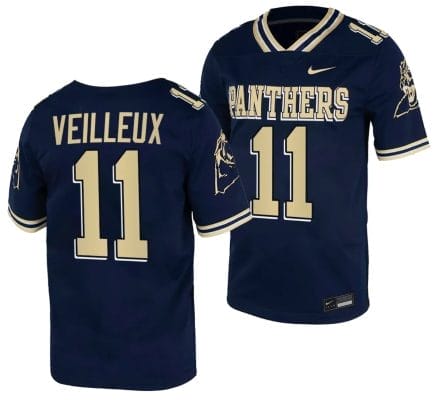 Pitt Panthers Christian Veilleux Jersey #11 Navy College Football Replica Uniform, Top Smart Design