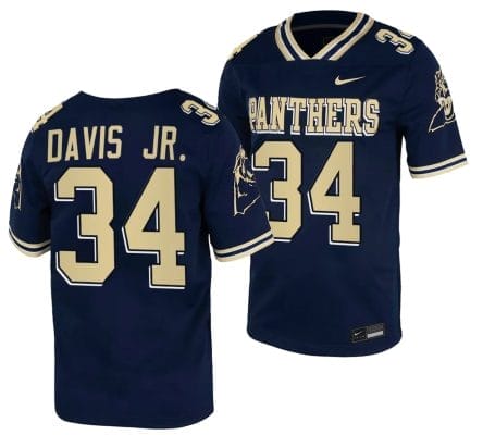 Pitt Panthers Derrick Davis Jr Jersey #34 Navy College Football Replica Uniform, Top Smart Design